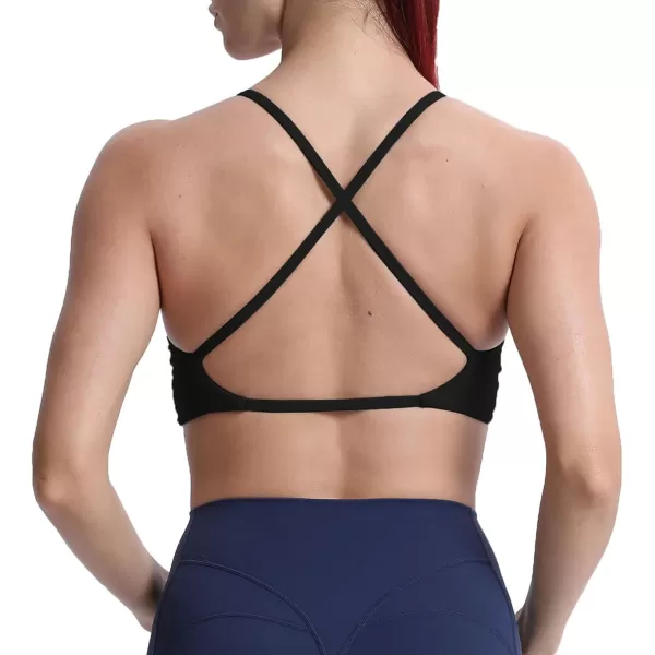 Aoxjox Womens Workout Sports Bras Fitness Backless Padded Sienna Low Impact Bra Yoga Crop Tank TopBlack 3 Pieces Pack