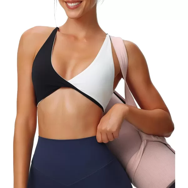 Aoxjox Womens Workout Sports Bras Fitness Backless Padded Sienna Low Impact Bra Yoga Crop Tank TopBlack and White