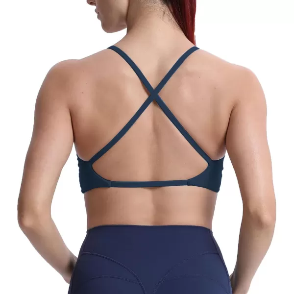 Aoxjox Womens Workout Sports Bras Fitness Backless Padded Sienna Low Impact Bra Yoga Crop Tank TopBlueberry