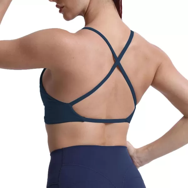Aoxjox Womens Workout Sports Bras Fitness Backless Padded Sienna Low Impact Bra Yoga Crop Tank TopBlueberry