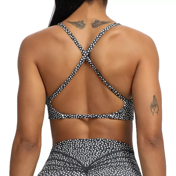 Aoxjox Womens Workout Sports Bras Fitness Backless Padded Sienna Low Impact Bra Yoga Crop Tank TopBlueberry Dot Print