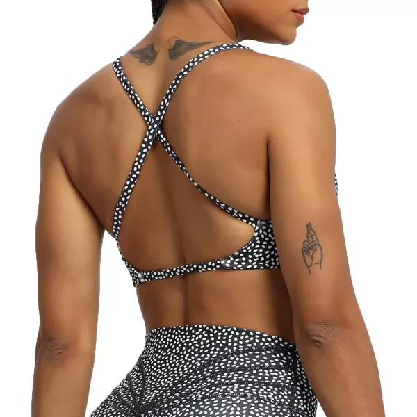 Aoxjox Womens Workout Sports Bras Fitness Backless Padded Sienna Low Impact Bra Yoga Crop Tank TopBlueberry Dot Print