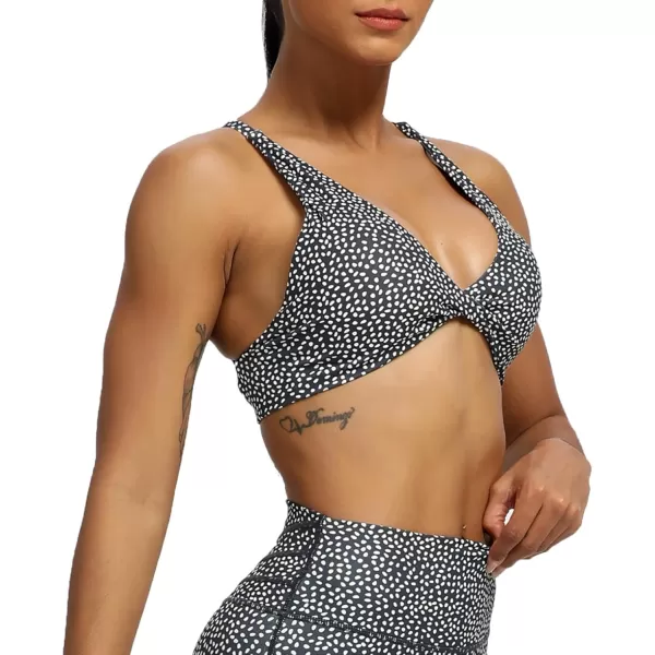 Aoxjox Womens Workout Sports Bras Fitness Backless Padded Sienna Low Impact Bra Yoga Crop Tank TopBlueberry Dot Print