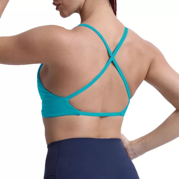 Aoxjox Womens Workout Sports Bras Fitness Backless Padded Sienna Low Impact Bra Yoga Crop Tank TopCascade Blue