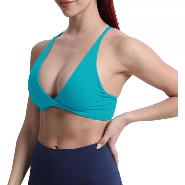 Aoxjox Womens Workout Sports Bras Fitness Backless Padded Sienna Low Impact Bra Yoga Crop Tank TopCascade Blue