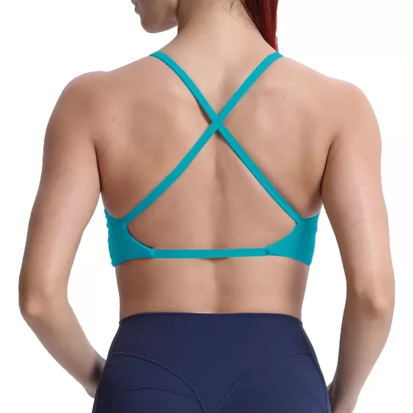 Aoxjox Womens Workout Sports Bras Fitness Backless Padded Sienna Low Impact Bra Yoga Crop Tank TopCascade Blue