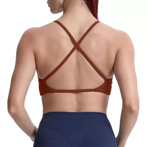 Aoxjox Womens Workout Sports Bras Fitness Backless Padded Sienna Low Impact Bra Yoga Crop Tank TopCherry Mahogany