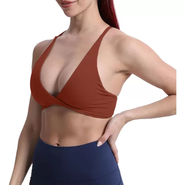 Aoxjox Womens Workout Sports Bras Fitness Backless Padded Sienna Low Impact Bra Yoga Crop Tank TopCherry Mahogany