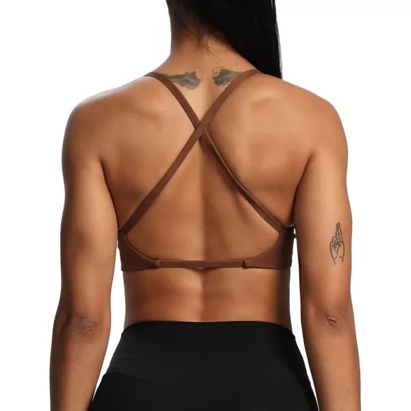 Aoxjox Womens Workout Sports Bras Fitness Backless Padded Sienna Low Impact Bra Yoga Crop Tank TopCloud Brown