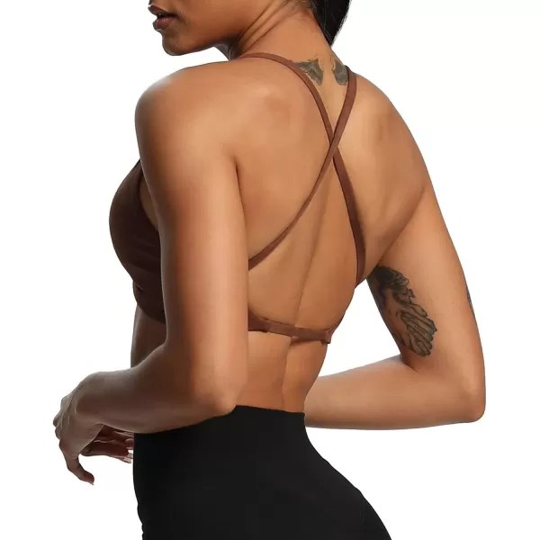 Aoxjox Womens Workout Sports Bras Fitness Backless Padded Sienna Low Impact Bra Yoga Crop Tank TopCloud Brown