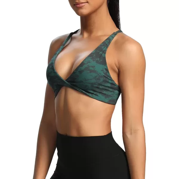 Aoxjox Womens Workout Sports Bras Fitness Backless Padded Sienna Low Impact Bra Yoga Crop Tank TopCloud Dark Green