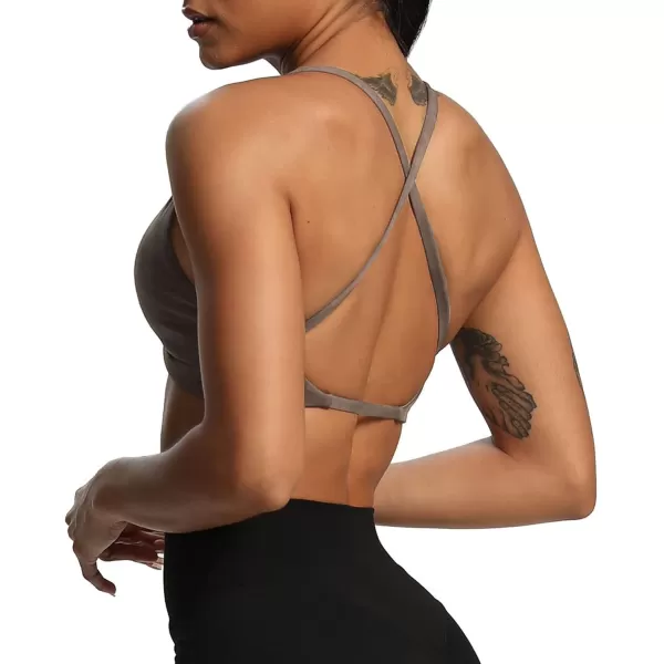 Aoxjox Womens Workout Sports Bras Fitness Backless Padded Sienna Low Impact Bra Yoga Crop Tank TopCloud Fade Mocha