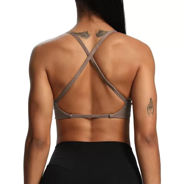 Aoxjox Womens Workout Sports Bras Fitness Backless Padded Sienna Low Impact Bra Yoga Crop Tank TopCloud Fade Mocha