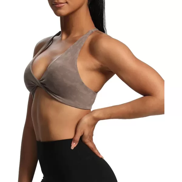 Aoxjox Womens Workout Sports Bras Fitness Backless Padded Sienna Low Impact Bra Yoga Crop Tank TopCloud Fade Mocha