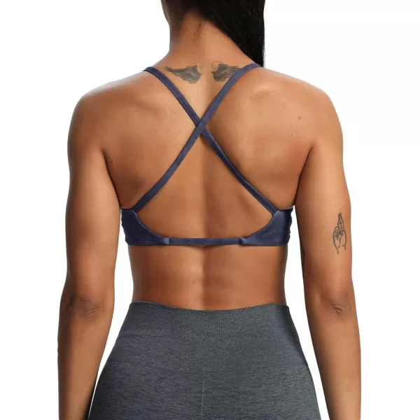 Aoxjox Womens Workout Sports Bras Fitness Backless Padded Sienna Low Impact Bra Yoga Crop Tank TopCloud Navy