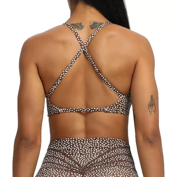 Aoxjox Womens Workout Sports Bras Fitness Backless Padded Sienna Low Impact Bra Yoga Crop Tank TopCoffee Dot Print
