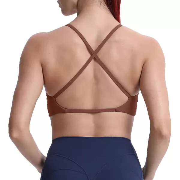 Aoxjox Womens Workout Sports Bras Fitness Backless Padded Sienna Low Impact Bra Yoga Crop Tank TopDandelion Brown