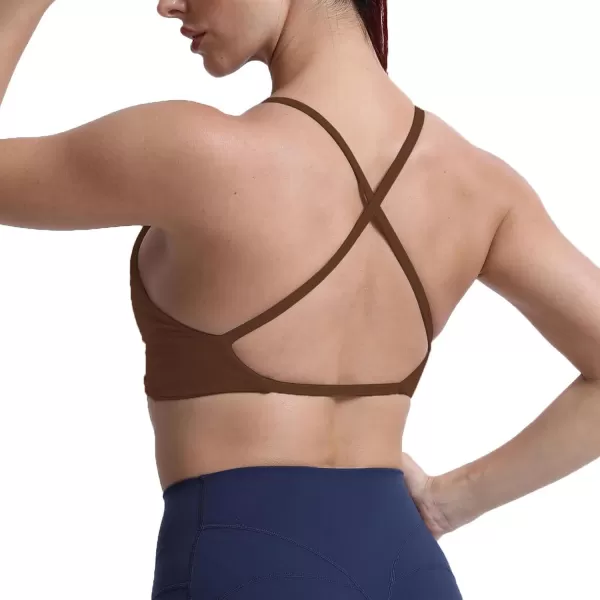 Aoxjox Womens Workout Sports Bras Fitness Backless Padded Sienna Low Impact Bra Yoga Crop Tank TopDark Brown