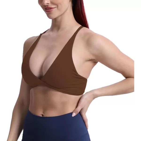 Aoxjox Womens Workout Sports Bras Fitness Backless Padded Sienna Low Impact Bra Yoga Crop Tank TopDark Brown