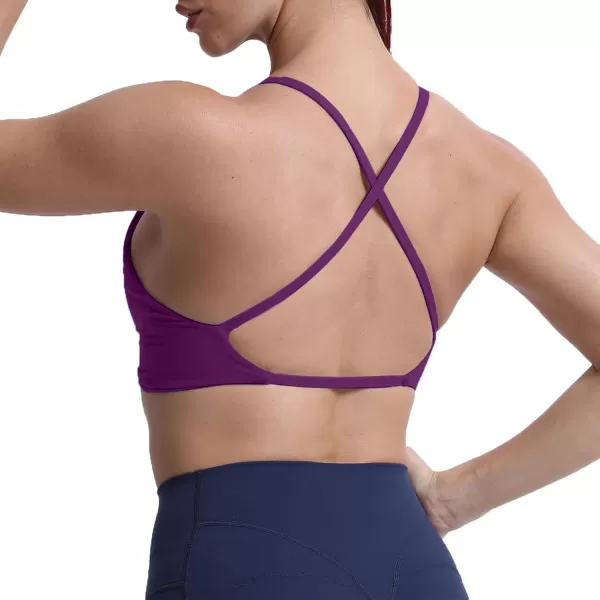 Aoxjox Womens Workout Sports Bras Fitness Backless Padded Sienna Low Impact Bra Yoga Crop Tank TopDark Purple