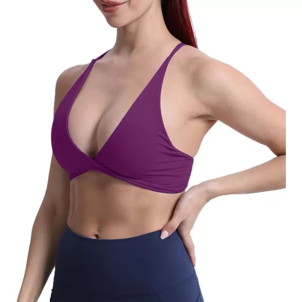 Aoxjox Womens Workout Sports Bras Fitness Backless Padded Sienna Low Impact Bra Yoga Crop Tank TopDark Purple