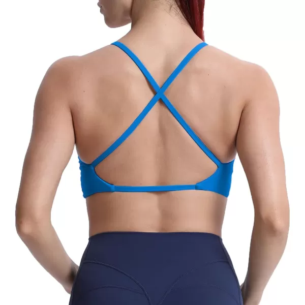 Aoxjox Womens Workout Sports Bras Fitness Backless Padded Sienna Low Impact Bra Yoga Crop Tank TopDirectoire Blue