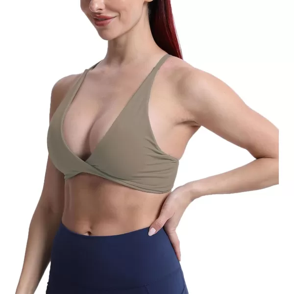 Aoxjox Womens Workout Sports Bras Fitness Backless Padded Sienna Low Impact Bra Yoga Crop Tank TopDriftwood