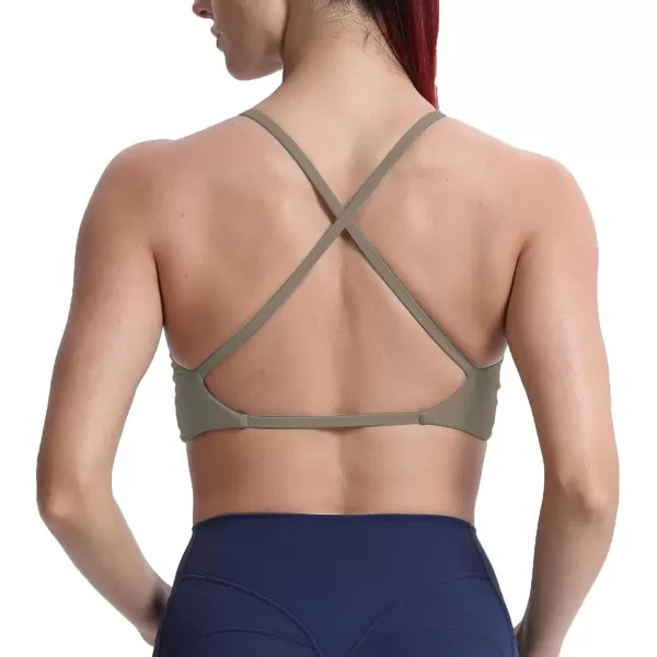 Aoxjox Womens Workout Sports Bras Fitness Backless Padded Sienna Low Impact Bra Yoga Crop Tank TopDriftwood