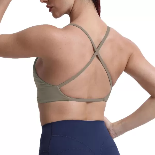 Aoxjox Womens Workout Sports Bras Fitness Backless Padded Sienna Low Impact Bra Yoga Crop Tank TopDriftwood