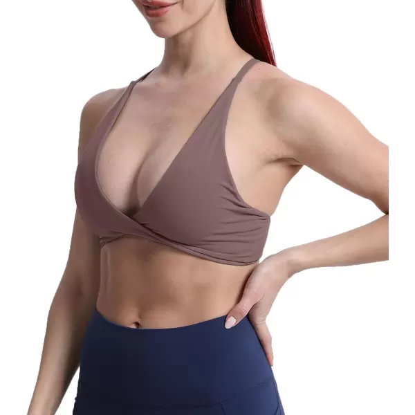 Aoxjox Womens Workout Sports Bras Fitness Backless Padded Sienna Low Impact Bra Yoga Crop Tank TopFudge Coffee