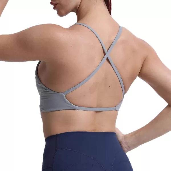 Aoxjox Womens Workout Sports Bras Fitness Backless Padded Sienna Low Impact Bra Yoga Crop Tank TopGrey