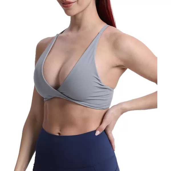 Aoxjox Womens Workout Sports Bras Fitness Backless Padded Sienna Low Impact Bra Yoga Crop Tank TopGrey