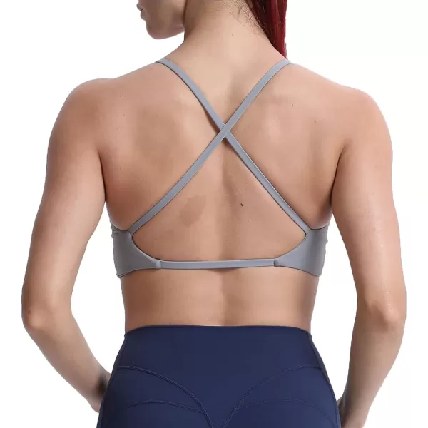 Aoxjox Womens Workout Sports Bras Fitness Backless Padded Sienna Low Impact Bra Yoga Crop Tank TopGrey