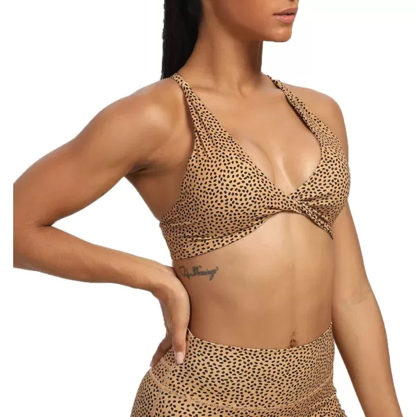 Aoxjox Womens Workout Sports Bras Fitness Backless Padded Sienna Low Impact Bra Yoga Crop Tank TopIced Coffee Dot Print