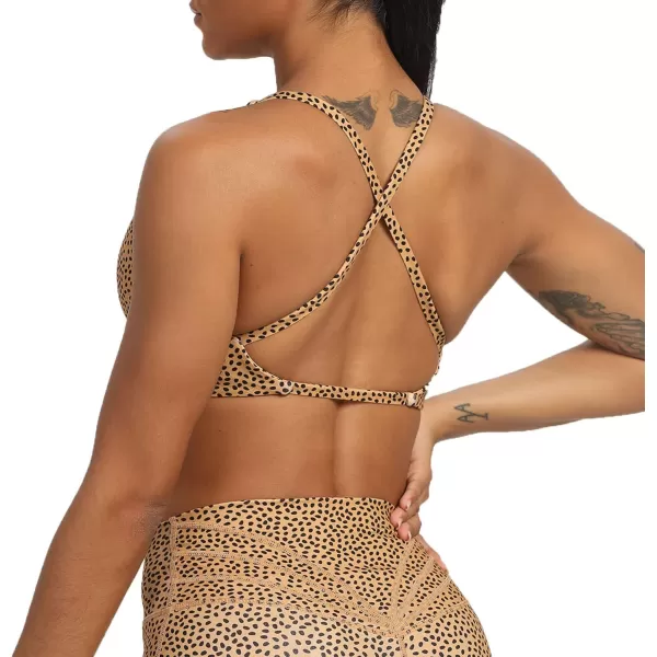 Aoxjox Womens Workout Sports Bras Fitness Backless Padded Sienna Low Impact Bra Yoga Crop Tank TopIced Coffee Dot Print