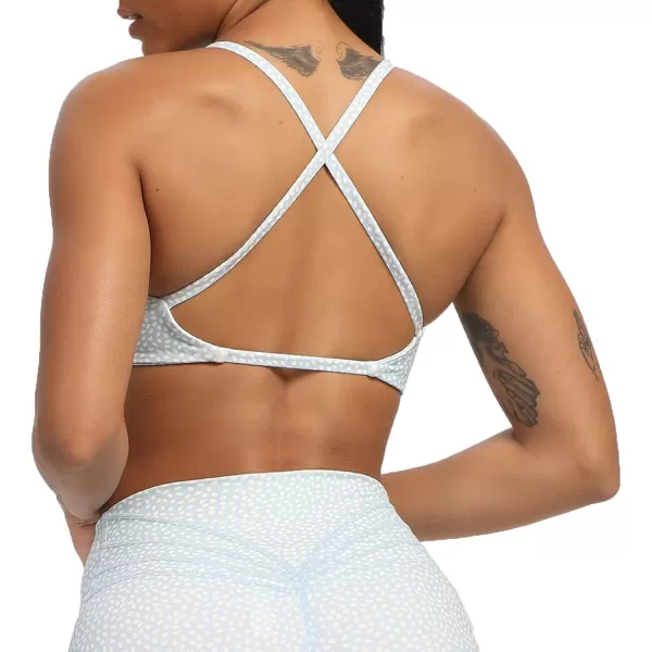 Aoxjox Womens Workout Sports Bras Fitness Backless Padded Sienna Low Impact Bra Yoga Crop Tank TopLight Blue Dot Print