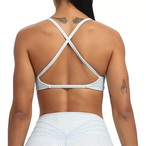 Aoxjox Womens Workout Sports Bras Fitness Backless Padded Sienna Low Impact Bra Yoga Crop Tank TopLight Blue Dot Print