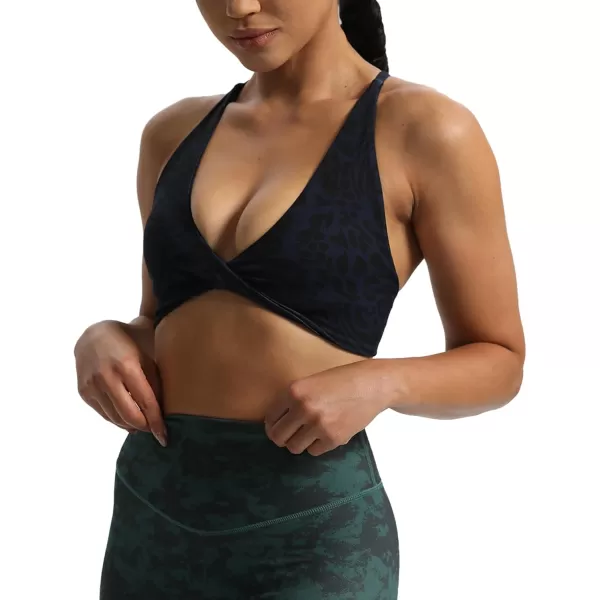 Aoxjox Womens Workout Sports Bras Fitness Backless Padded Sienna Low Impact Bra Yoga Crop Tank TopMidnight Leaf Print