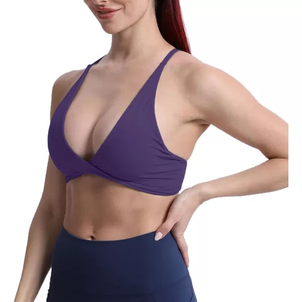 Aoxjox Womens Workout Sports Bras Fitness Backless Padded Sienna Low Impact Bra Yoga Crop Tank TopMulberry Purple