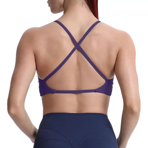 Aoxjox Womens Workout Sports Bras Fitness Backless Padded Sienna Low Impact Bra Yoga Crop Tank TopMulberry Purple