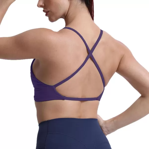 Aoxjox Womens Workout Sports Bras Fitness Backless Padded Sienna Low Impact Bra Yoga Crop Tank TopMulberry Purple