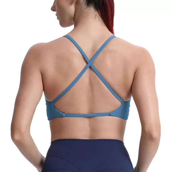 Aoxjox Womens Workout Sports Bras Fitness Backless Padded Sienna Low Impact Bra Yoga Crop Tank TopMykonos Blue
