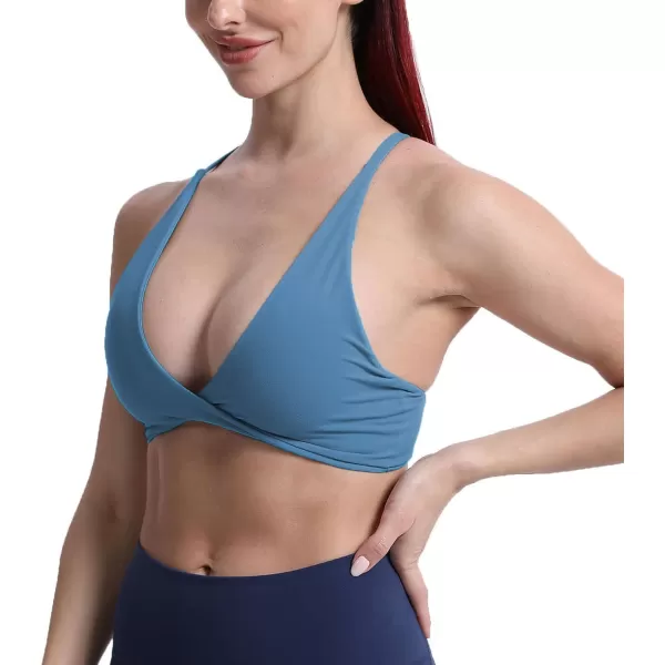 Aoxjox Womens Workout Sports Bras Fitness Backless Padded Sienna Low Impact Bra Yoga Crop Tank TopMykonos Blue