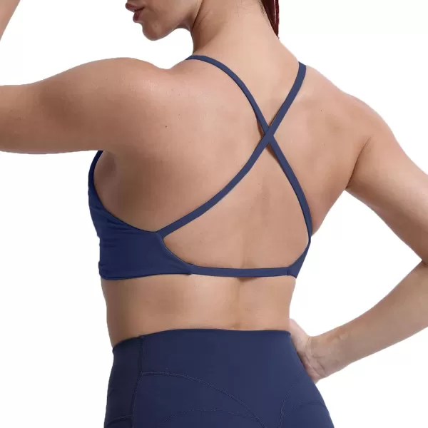 Aoxjox Womens Workout Sports Bras Fitness Backless Padded Sienna Low Impact Bra Yoga Crop Tank TopNavy