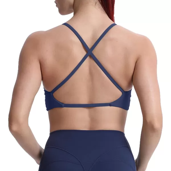 Aoxjox Womens Workout Sports Bras Fitness Backless Padded Sienna Low Impact Bra Yoga Crop Tank TopNavy