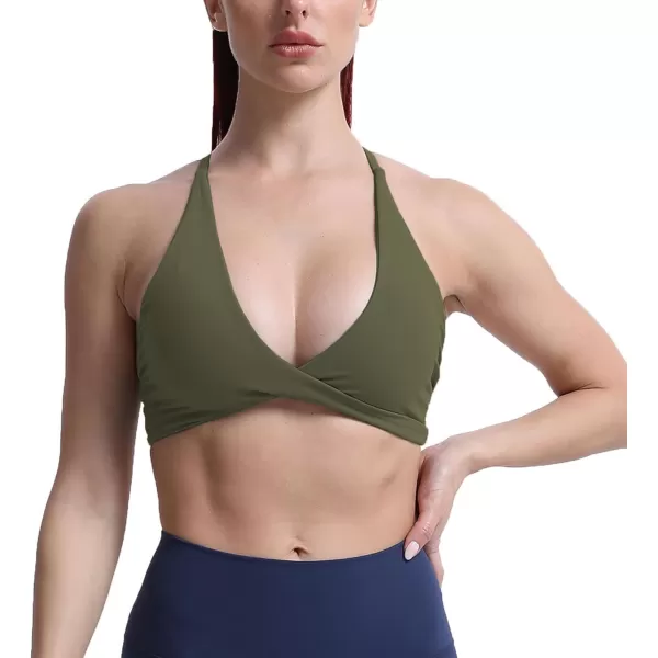 Aoxjox Womens Workout Sports Bras Fitness Backless Padded Sienna Low Impact Bra Yoga Crop Tank TopOlive Green