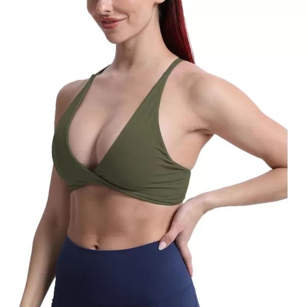 Aoxjox Womens Workout Sports Bras Fitness Backless Padded Sienna Low Impact Bra Yoga Crop Tank TopOlive Green
