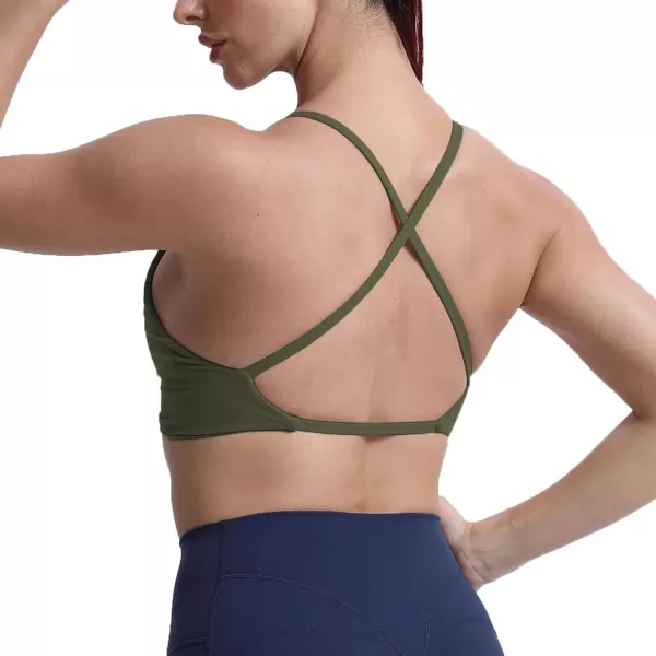 Aoxjox Womens Workout Sports Bras Fitness Backless Padded Sienna Low Impact Bra Yoga Crop Tank TopOlive Green
