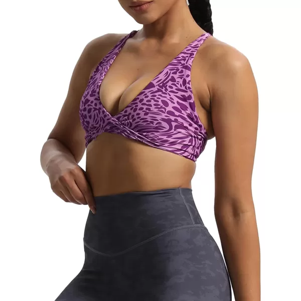 Aoxjox Womens Workout Sports Bras Fitness Backless Padded Sienna Low Impact Bra Yoga Crop Tank TopPurple Leaf Print