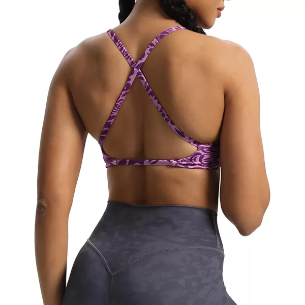 Aoxjox Womens Workout Sports Bras Fitness Backless Padded Sienna Low Impact Bra Yoga Crop Tank TopPurple Leaf Print
